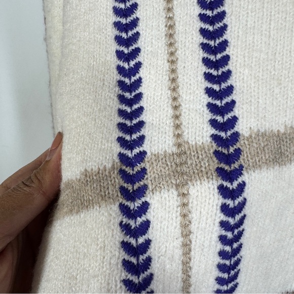 EXUS Striped Knit Sweater V-Neck Brown Cream Blue Size M Women’s Casual Pullover - Picture 7 of 13